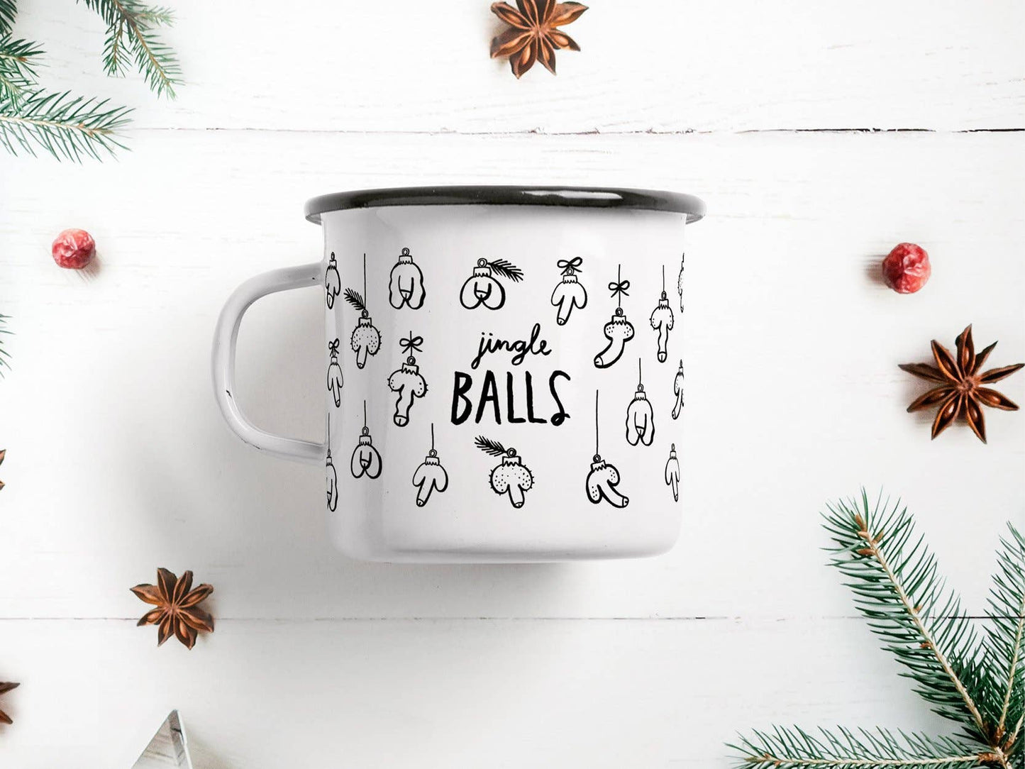 Tasse aus Emaille „Jingle Balls“