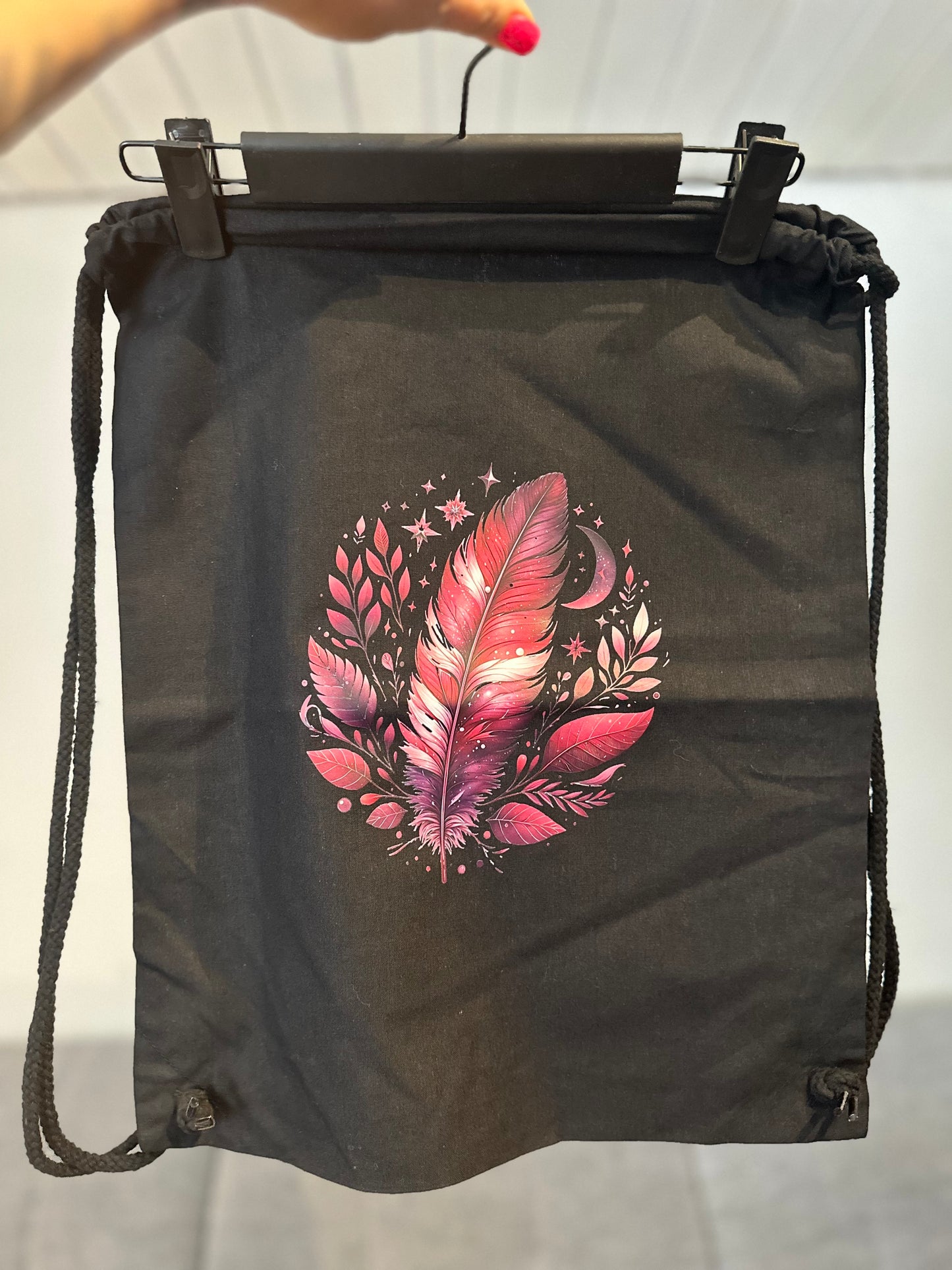 Turnbeutel schwarz „Feder“