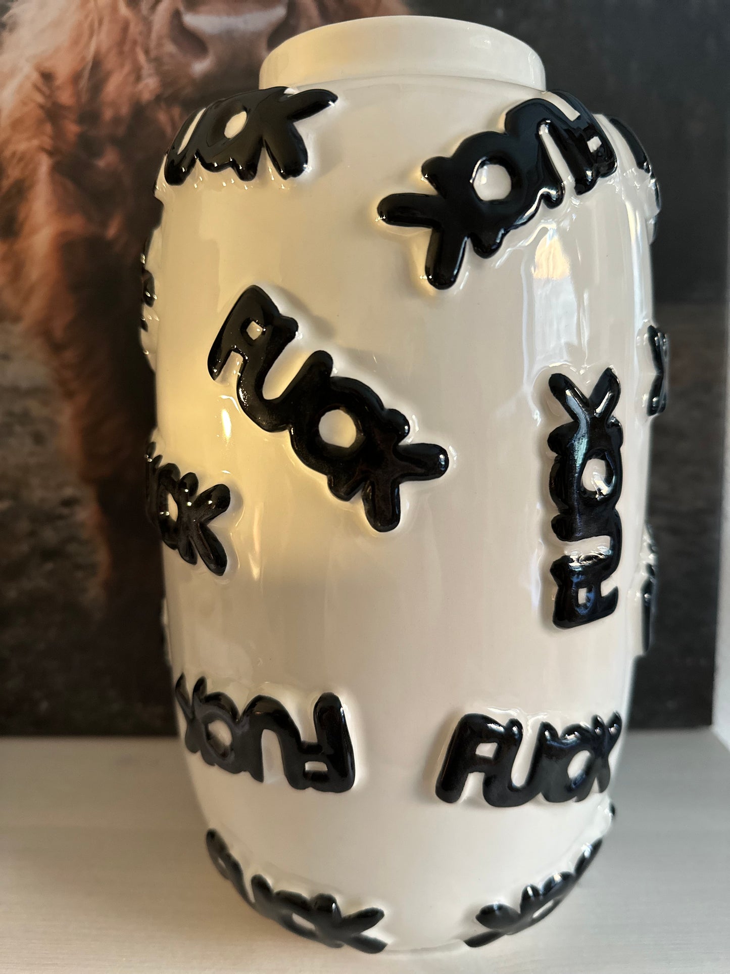 Vase „Fuck weiß/schwarz Groß „
