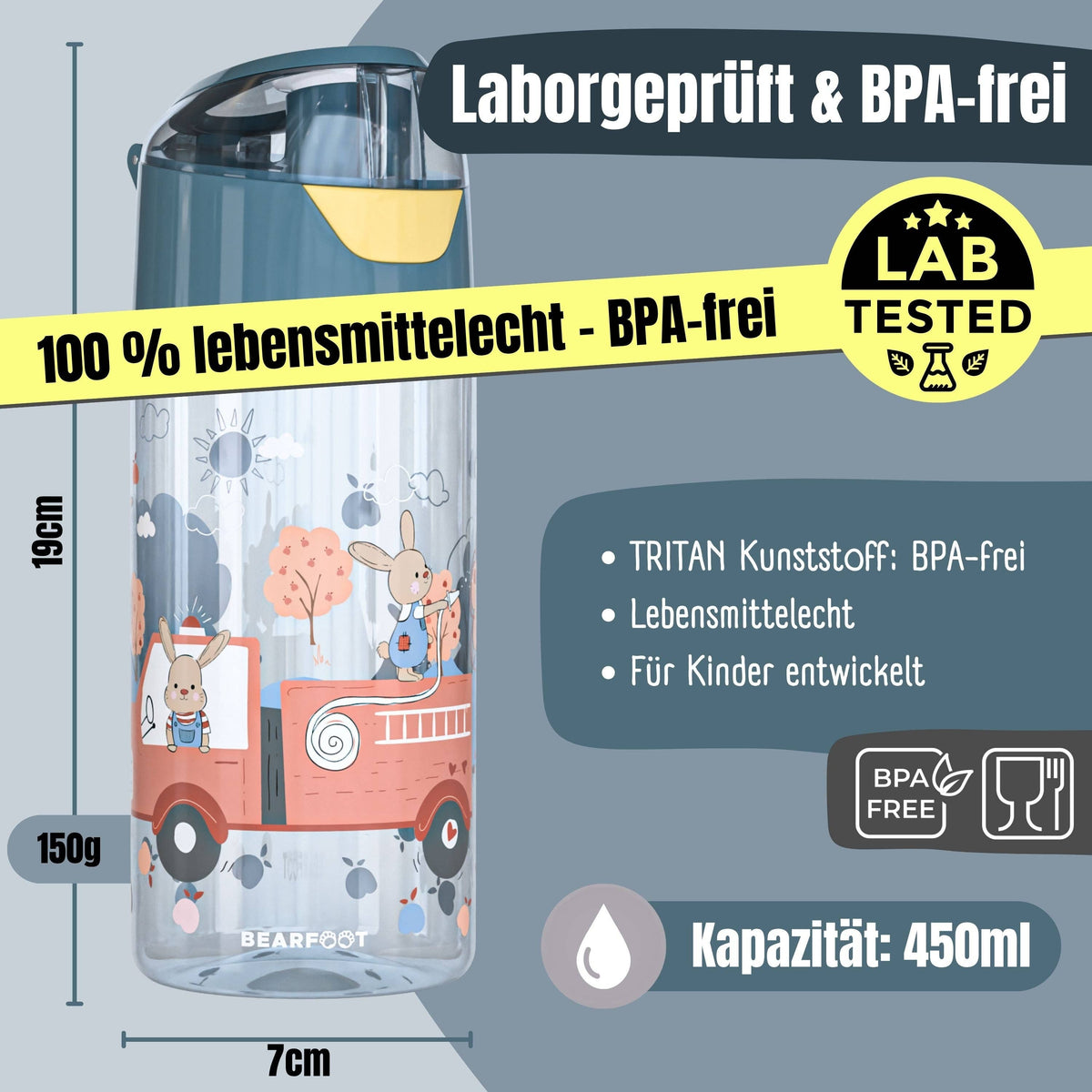 BEARFOOT Trinkflasche Kinder, leichte Wasserflasche - Feuerwehr
