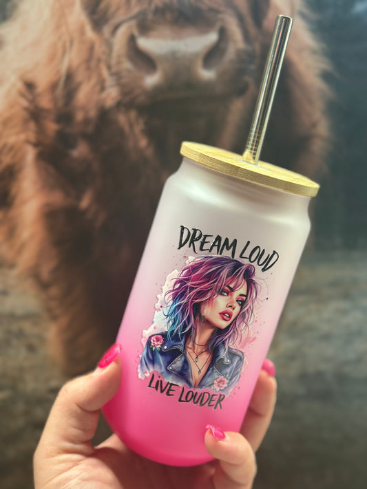 Trinkglas mit Bambusdeckel „Dream Loud“