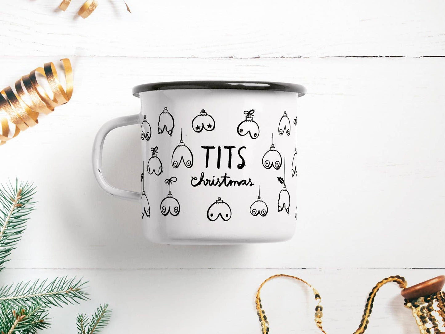 Tasse aus Emaille „Tits Christmas“