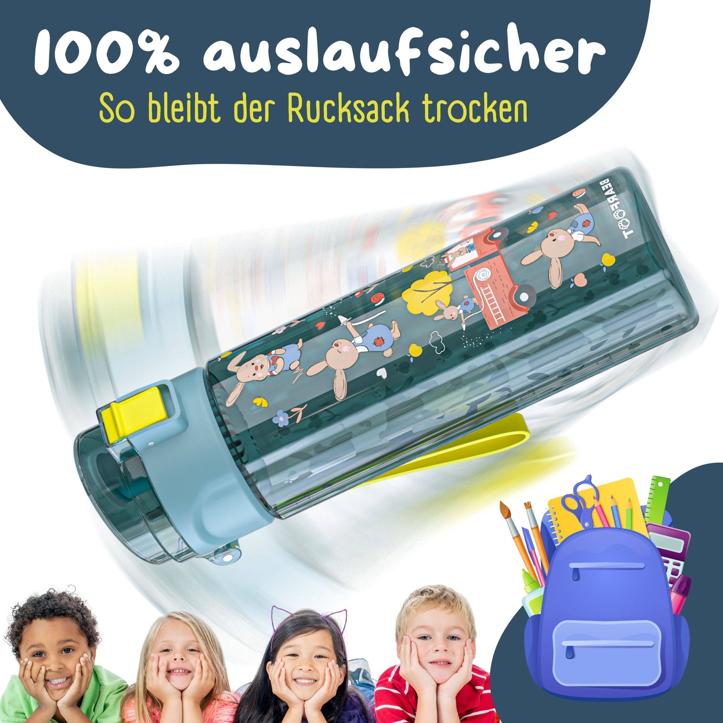 Trinkflasche Kinder, 500ml, leicht - Feuerwehr-blau