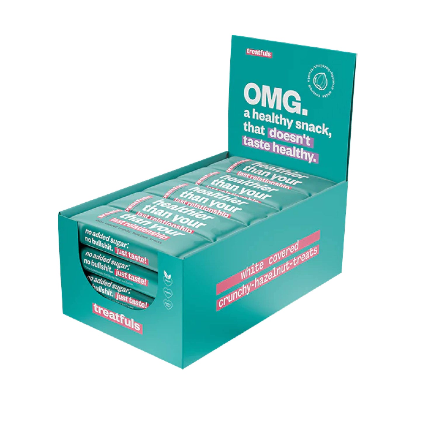 Treatfuls :Weiße Schoko crunchy Haselnuss Riegel bio+vegan+glutenfrei