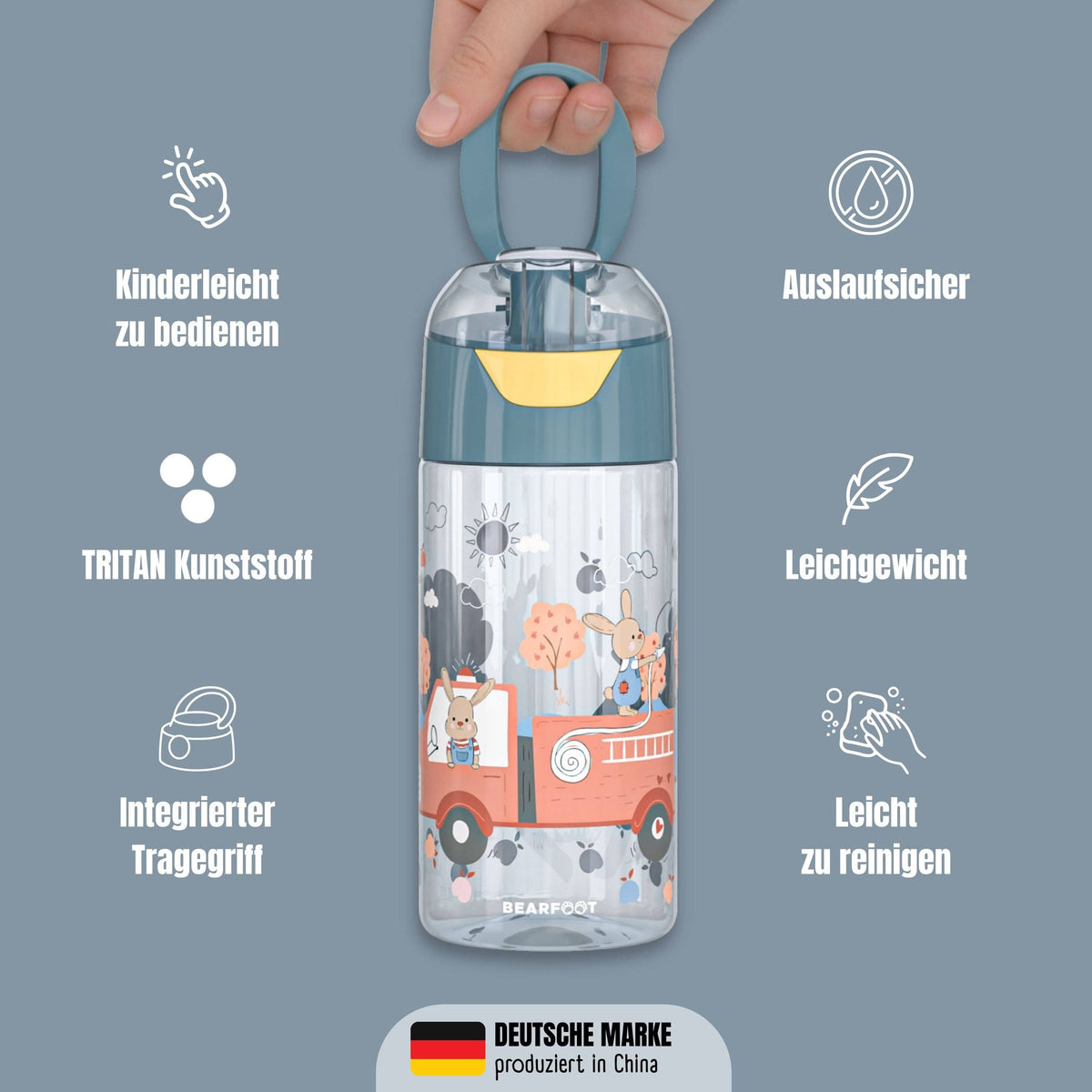 BEARFOOT Trinkflasche Kinder, leichte Wasserflasche - Feuerwehr