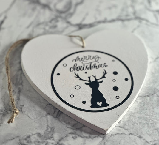 HOLZHERZ „RENNTIER MERRY CHRISTMAS“