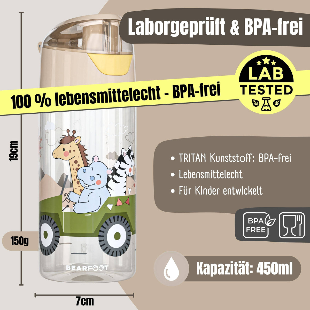 BEARFOOT Trinkflasche Kinder leichte Wasserflasche - Safari braun