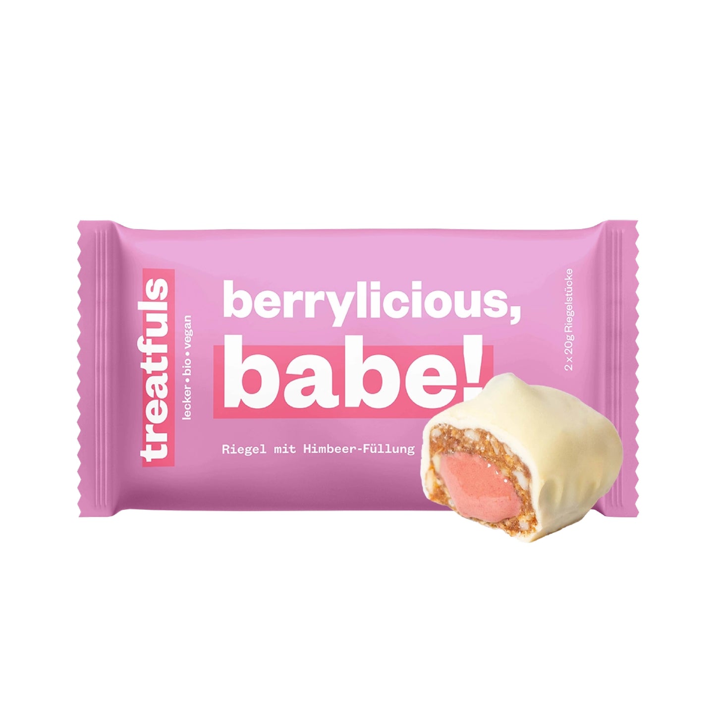 Treatfuls :Weiße Schoko Himbeere Riegel mit Füllung bio + vegan