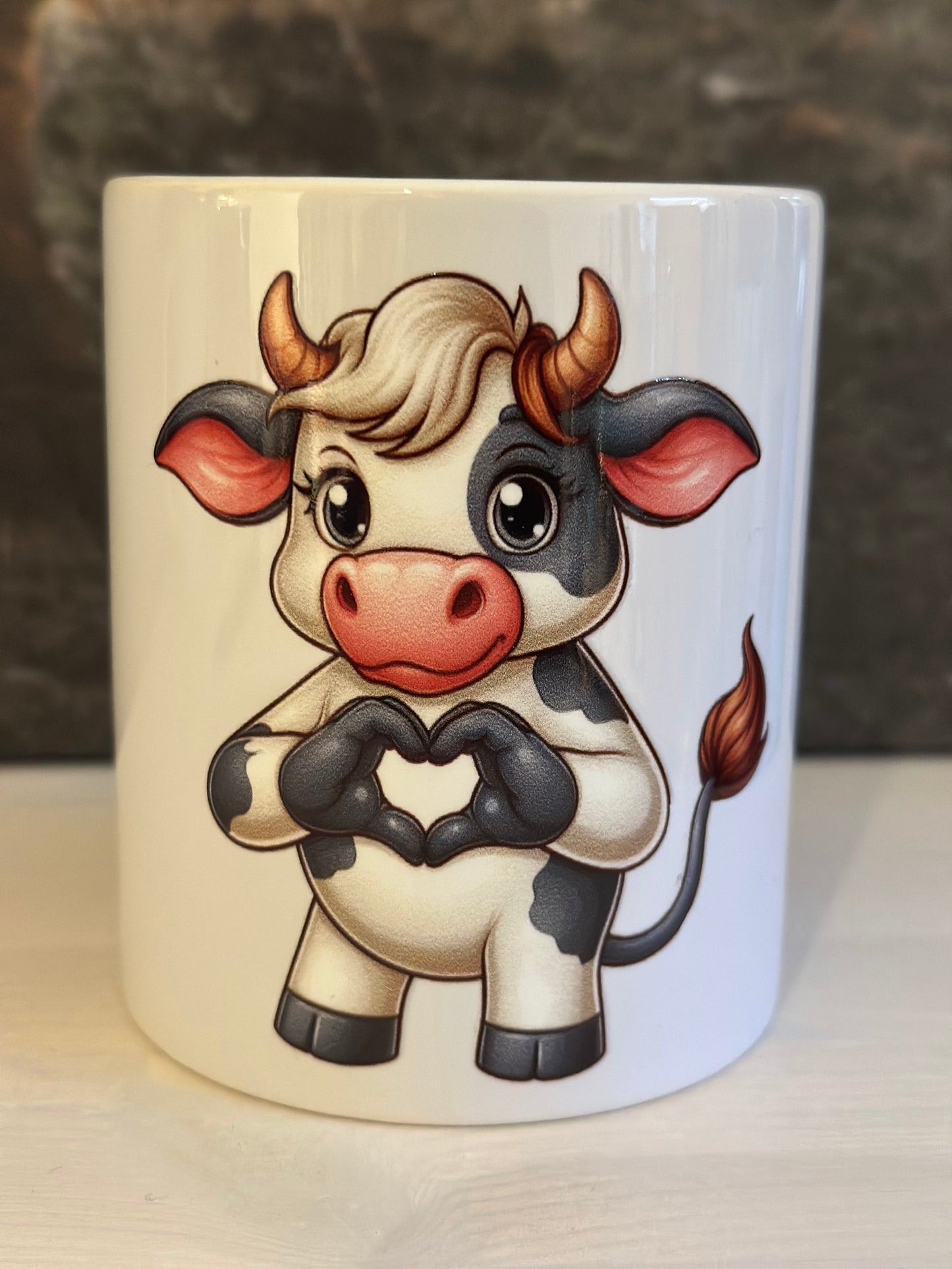 Tasse „Kuh mit Herz stehend „