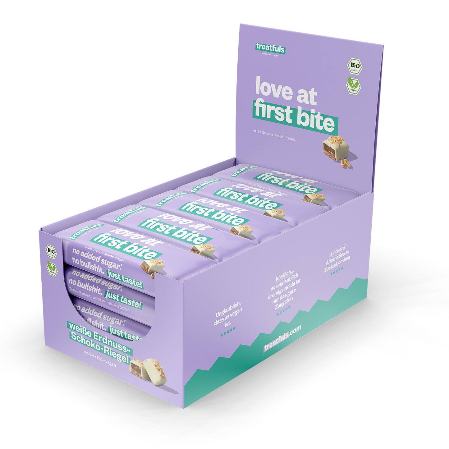 Treatfuls :Weiße Schoko Erdnuss Riegel bio + vegan+ glutenfrei