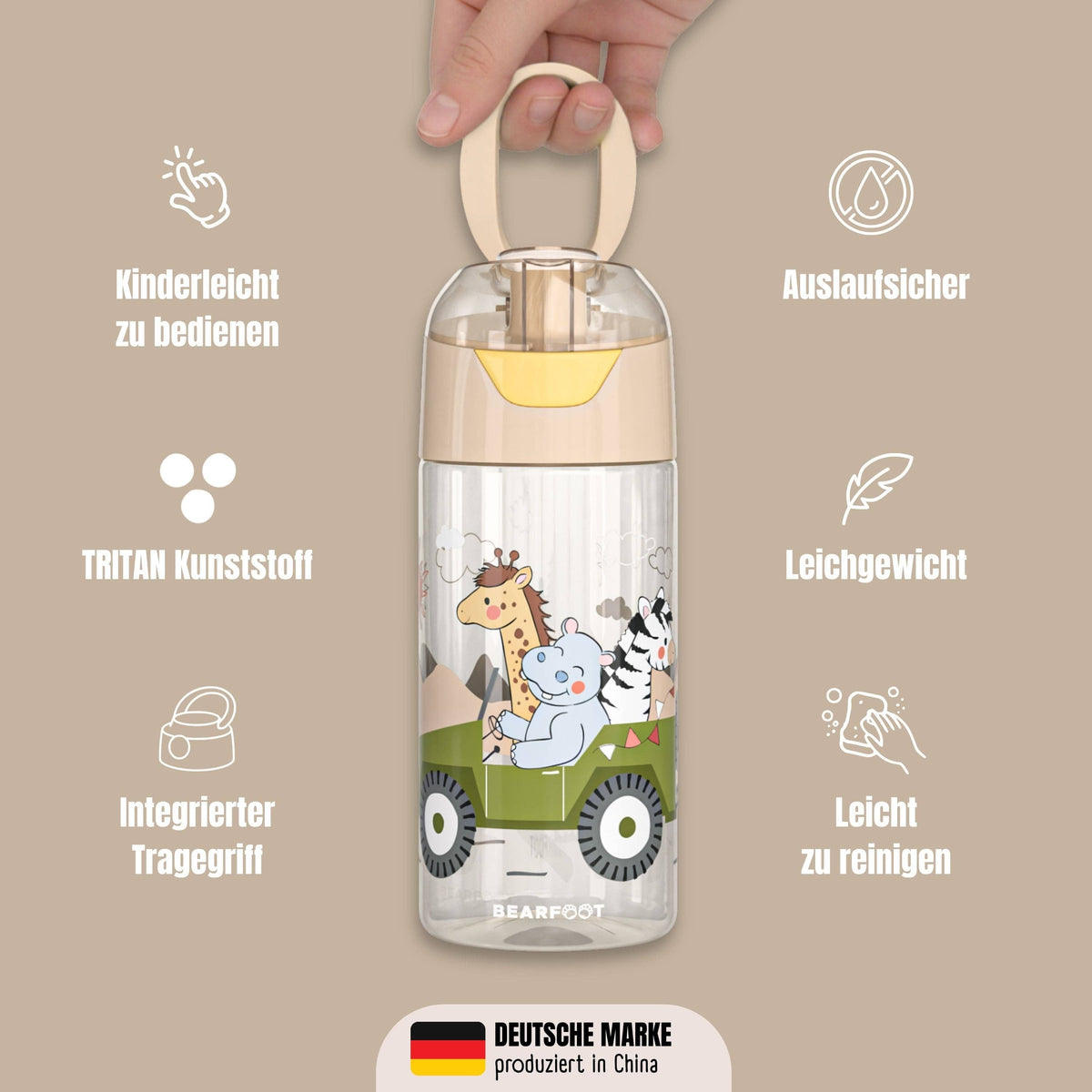 BEARFOOT Trinkflasche Kinder leichte Wasserflasche - Safari braun