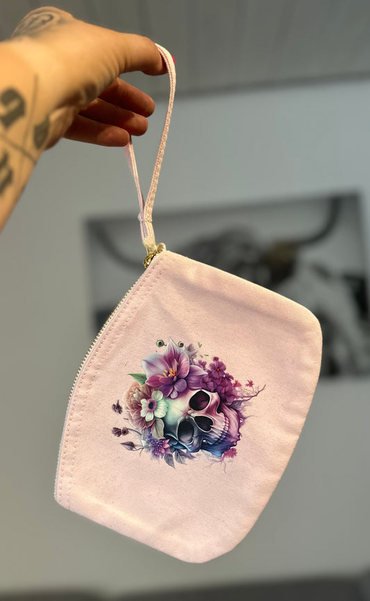 Canvas Täschchen rosa "Flower Skull"