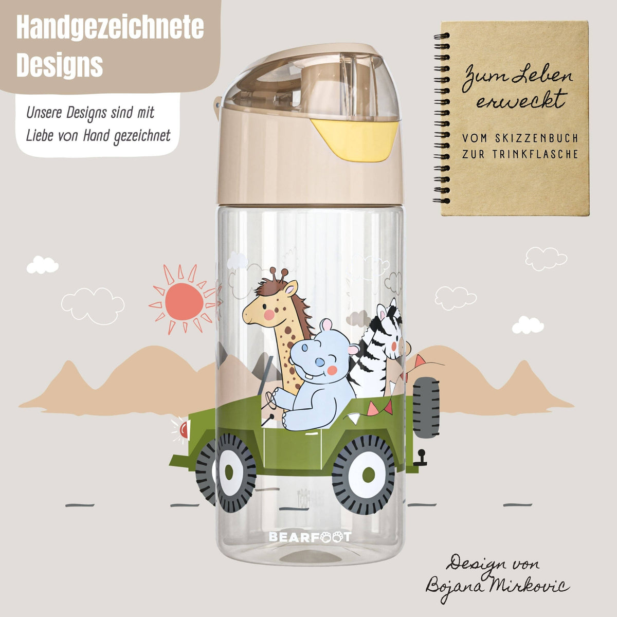 BEARFOOT Trinkflasche Kinder leichte Wasserflasche - Safari braun
