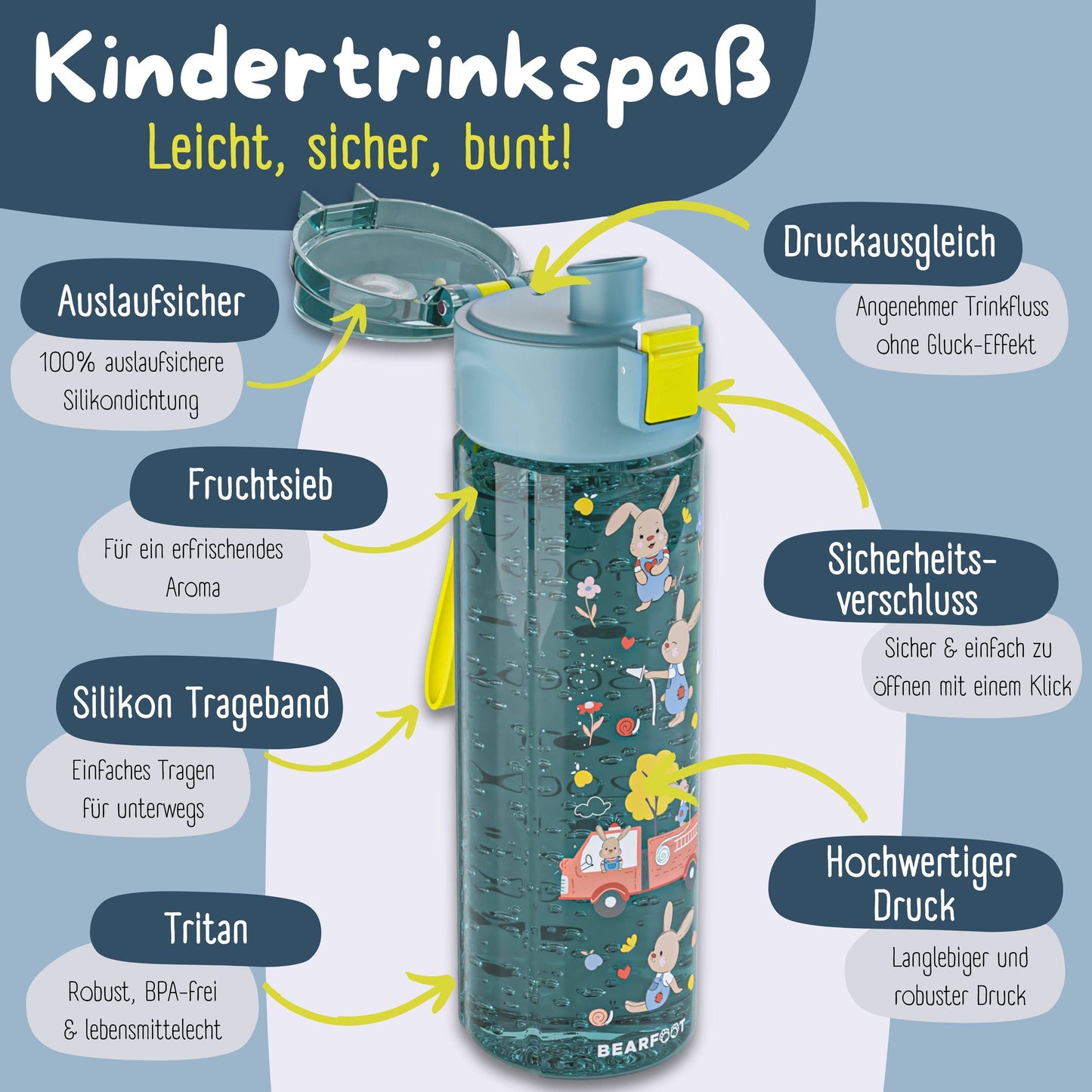 Trinkflasche Kinder, 500ml, leicht - Feuerwehr-blau