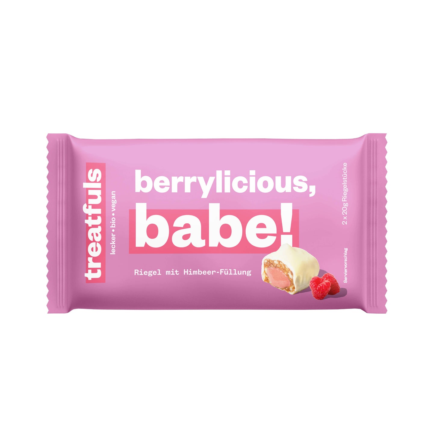 Treatfuls :Weiße Schoko Himbeere Riegel mit Füllung bio + vegan