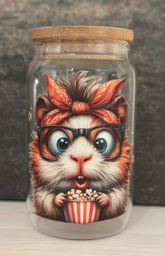 Trinkglas mit Bambusdeckel „Meerschweinchen Popcorn“