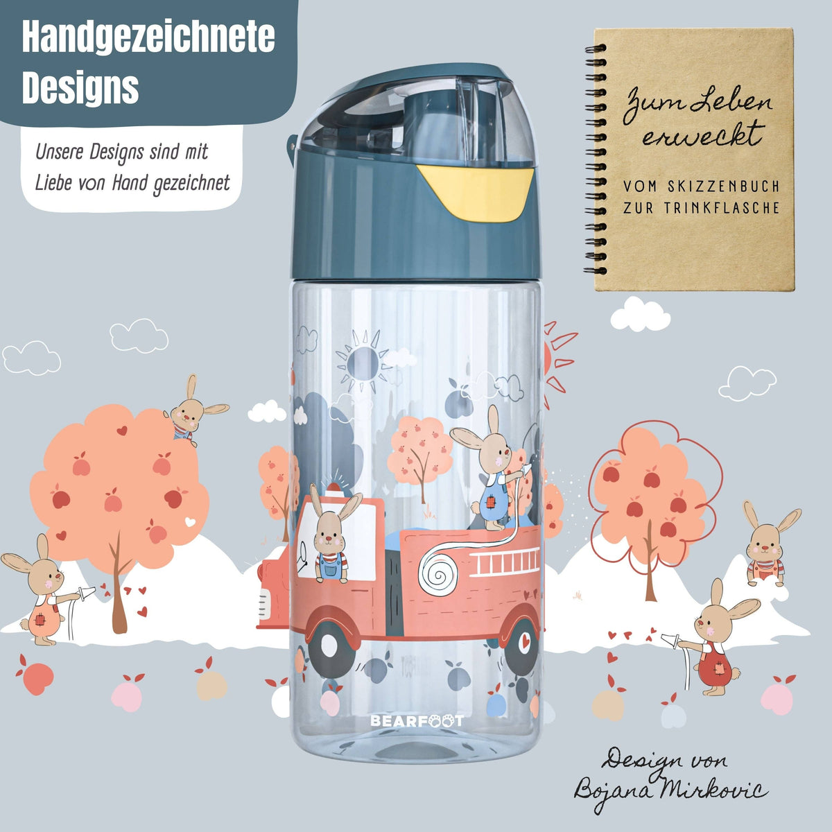 BEARFOOT Trinkflasche Kinder, leichte Wasserflasche - Feuerwehr