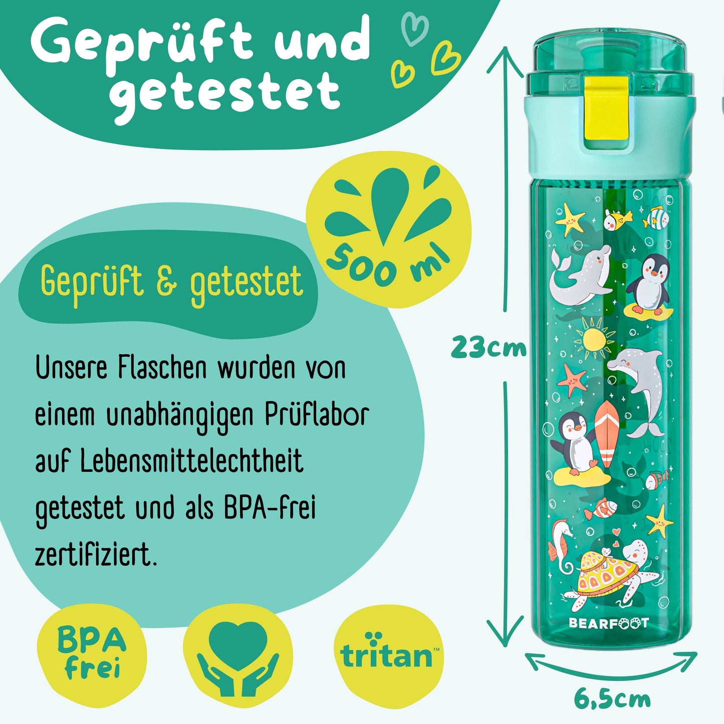 Trinkflasche Kinder, 500ml, leicht - Ozean-mint