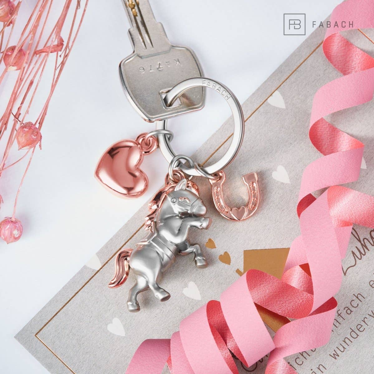 "Pony" Pferd Schlüsselanhänger mit Herz und Hufeisen