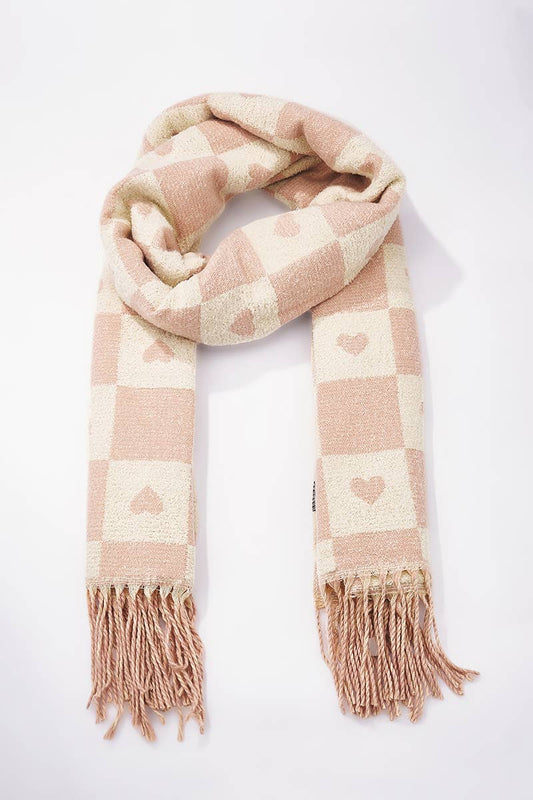 Schal mit Karomuster und Herzen Rosa