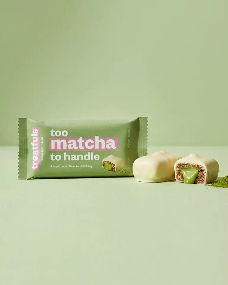 Treatfuls: Weiße Schoko Riegel mit Matcha Füllung bio + vegan