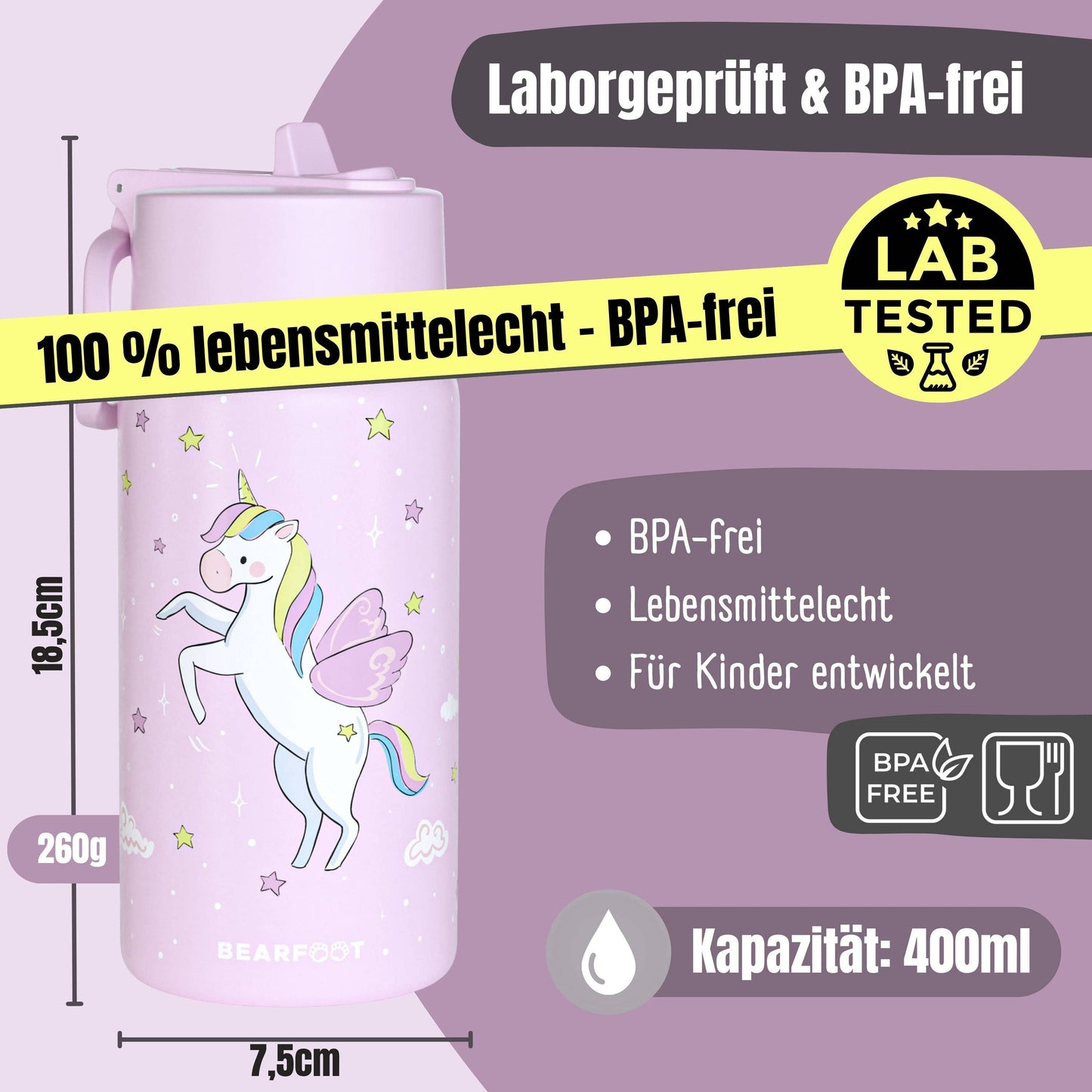 BEARFOOT Thermo Kinder Trinkflasche „Einhorn“